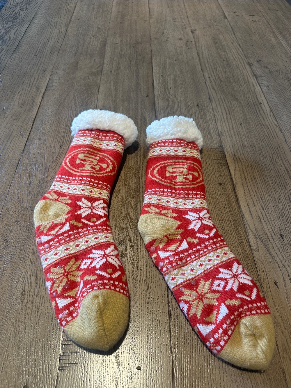 Festive Red Holiday Stocking Set with Gold Accents and Plush White Cuff